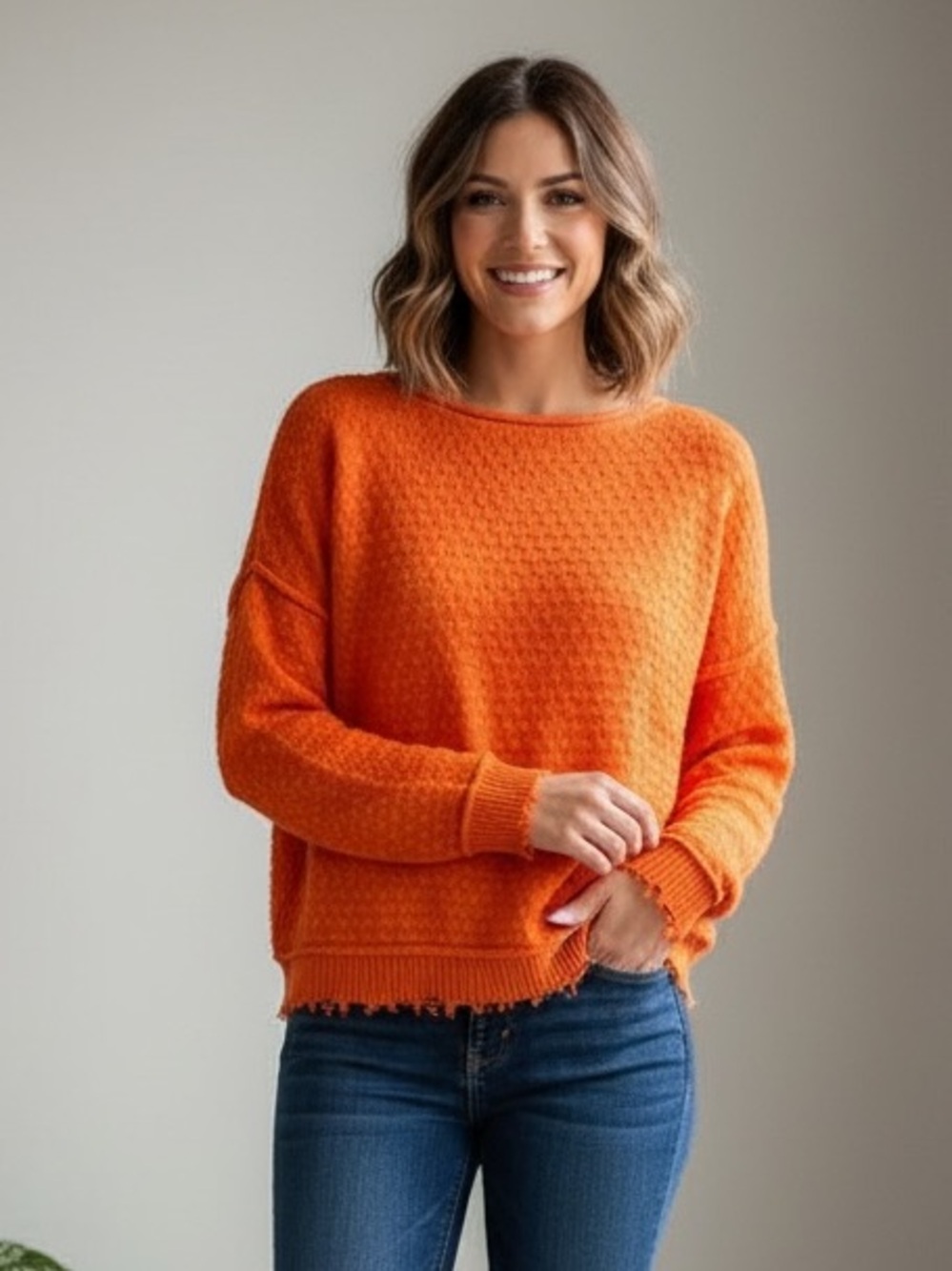Willow-Root Women's Cozy Textured Orange Sweater